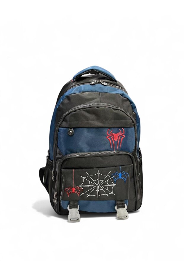 Boys' Middle School Wide Pocketed Patterned 5 Pocket School, Back, Bag
