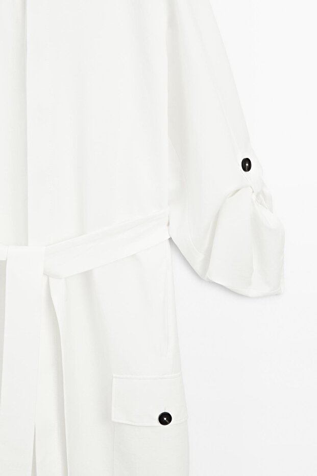 Kontrast düğmeli gömlek elbise - 7