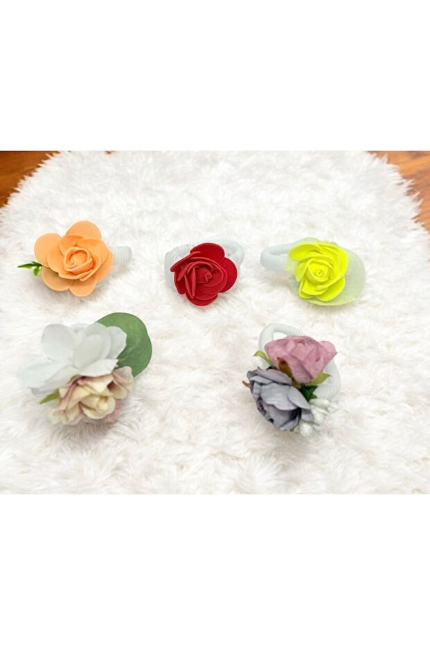 Set 5 elastice de păr cu flori artificiale - 3