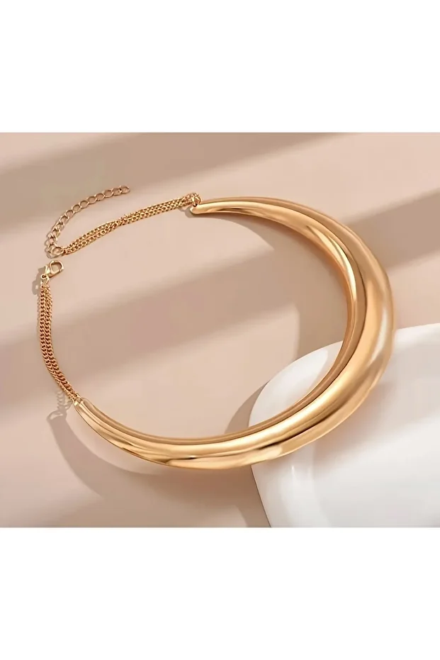 Kelepçe Model Kalın Tasma Gold Kolye - 4