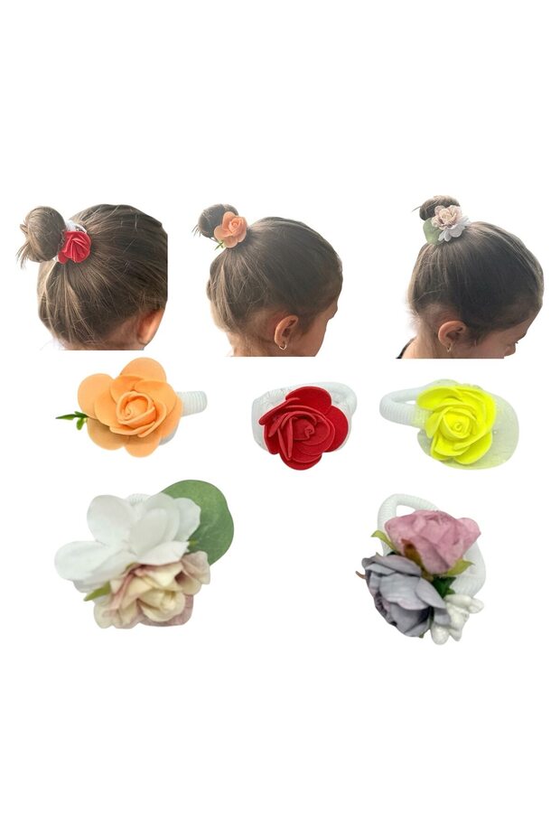 Set 5 elastice de păr cu flori artificiale - 4