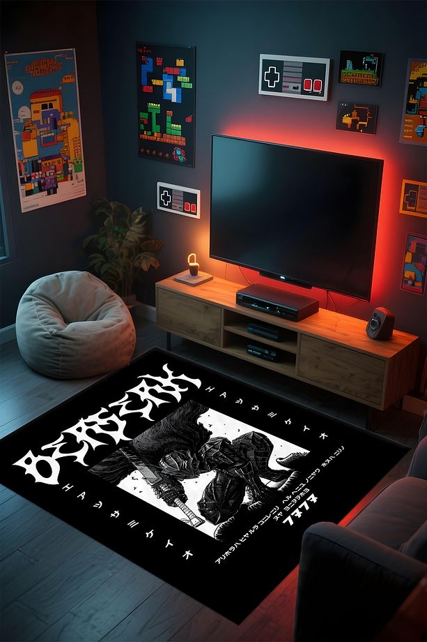Desenli Anime & Gamer Halısı Kaymaz Taban Makinede Yıkanabilir Genç Odası Halısı - 1
