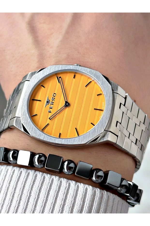 Silver Color Slim Thin Case Original Men's Wrist Watch + Bracelet