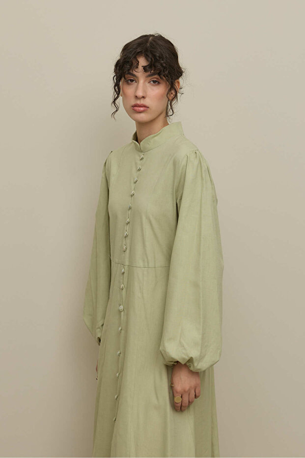Britli Lyocell Keten Elbise Mint - 6