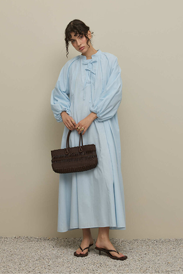 Geniş Vual Elbise Açık mavi - 7