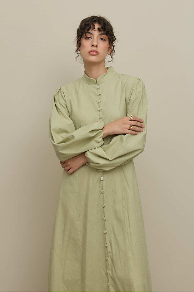 Britli Lyocell Keten Elbise Mint - 4