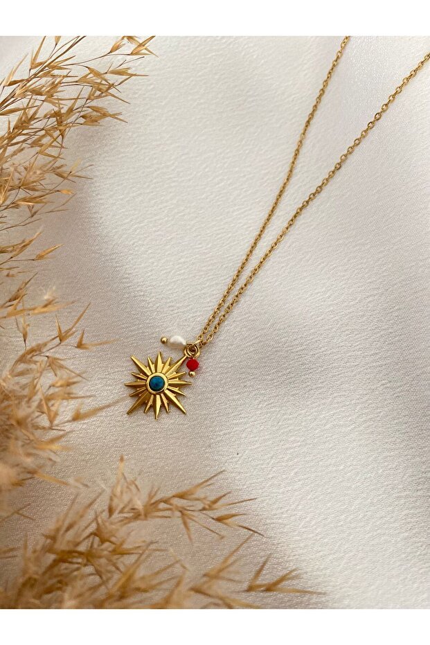 Blue Stone Detailed Steel Necklace