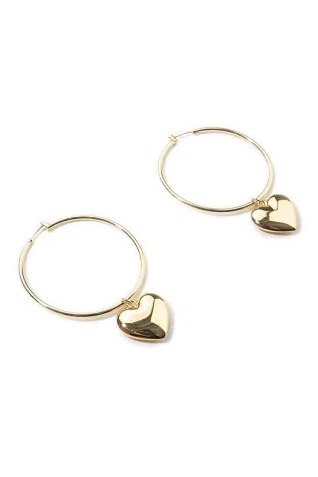 Gold Color Tone Heart Charm Hoop Earrings