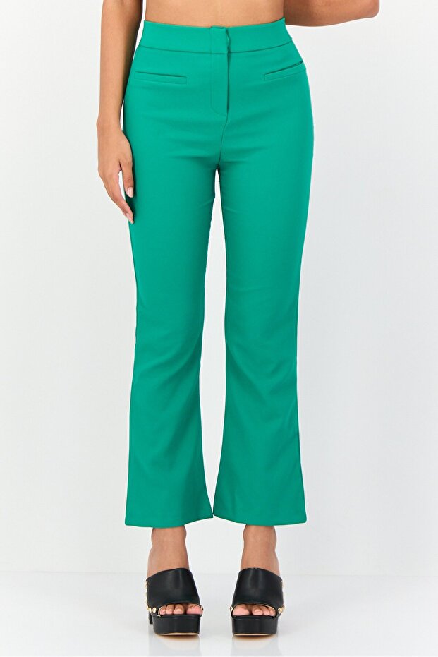 Women Regular Fit Solid Flare Pants, Green