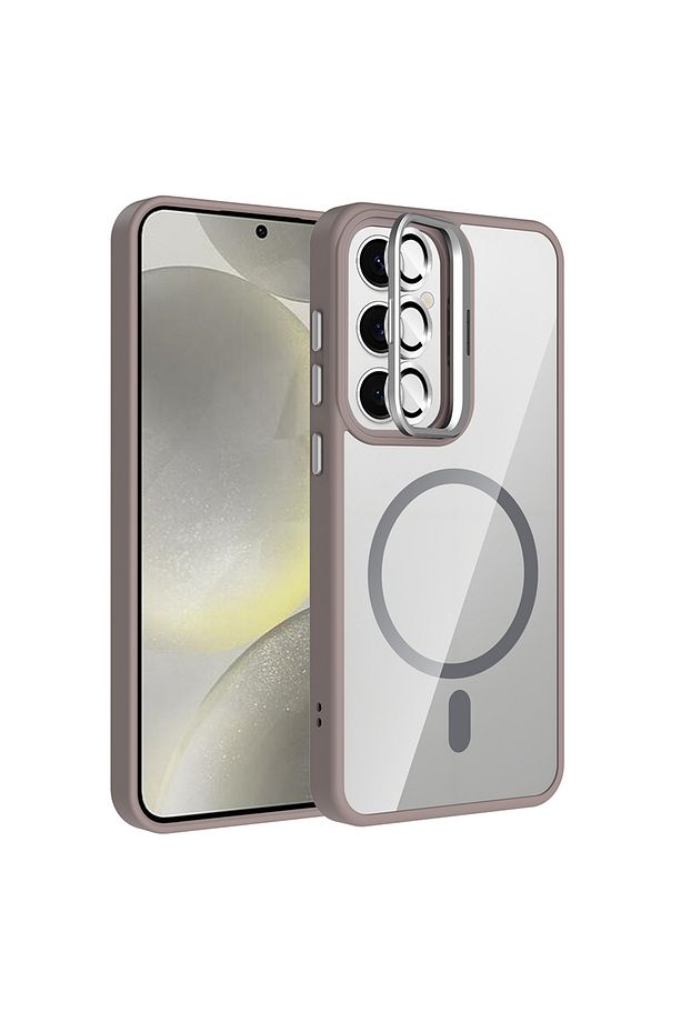 Samsung Galaxy A35 Kılıf Standlı Mika Magsafe Hassas Buton Metal Tuşlu +Kamera Lens Cam Hediyeli Set - 1