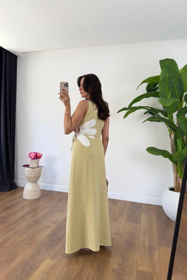 Rita Sarı Tek Omuz Pencere Detaylı Etek Astarlı Elbise - 2