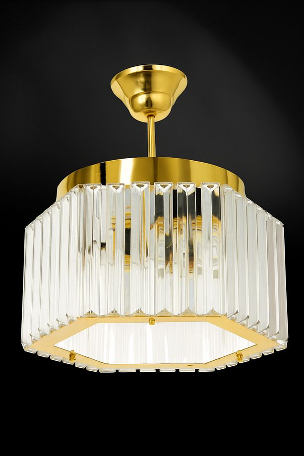 Altıgen Kristal Taşlı 30cm Sarkıt Gold Avize, şık ve parlak dekoratif aydınlatma - 2