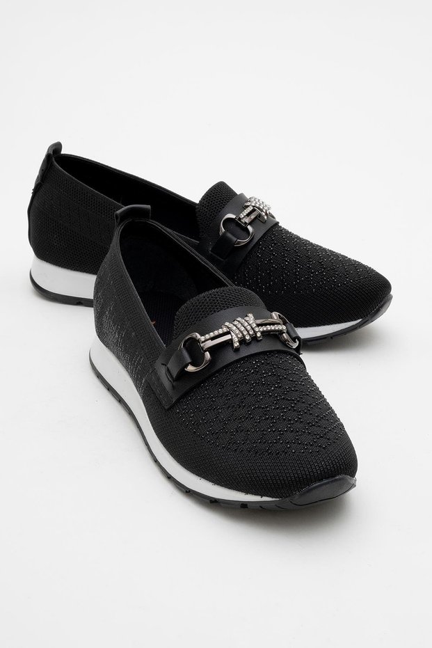 Women's Stone Buckle Knitwear Casual Shoes Black