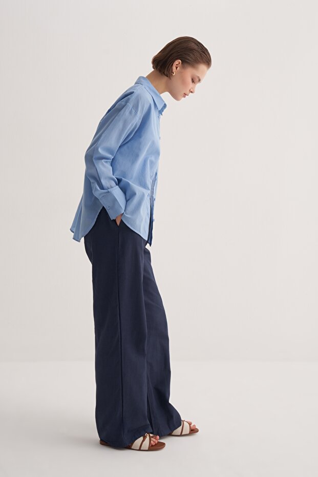 Kadın Organik Pamuklu Basic Gömlek Mavi - 3