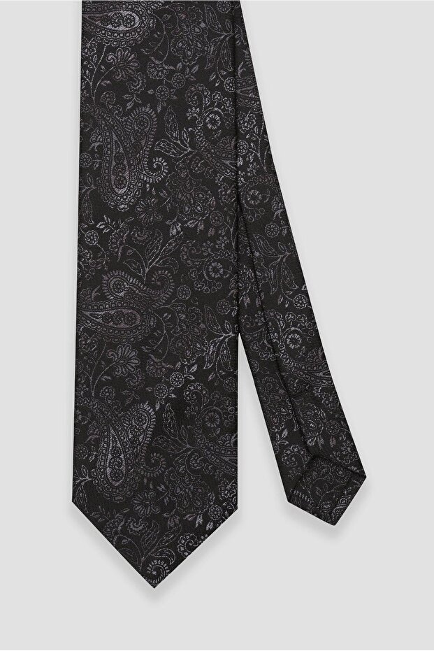 ربطة عنق 8 سم من البوليستر المصنوع من الألياف الدقيقة باللون الأسود للرجال - 2