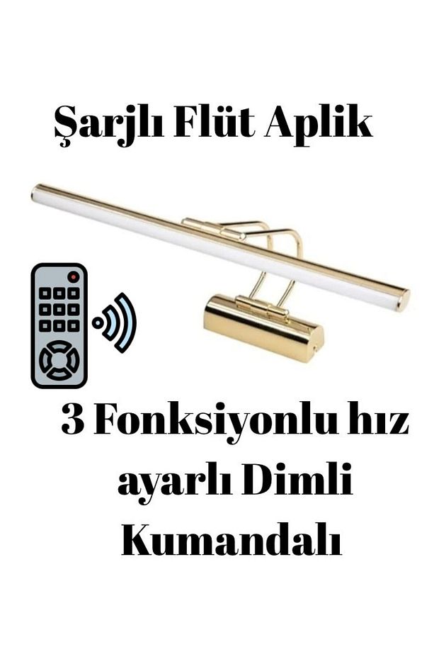 Gold Kasa Şarjlı Aplik Banyo Duvar Ayna Tablo Aydınlatması Flüt Aplik Kuğu Aplik Kumandalı - 1