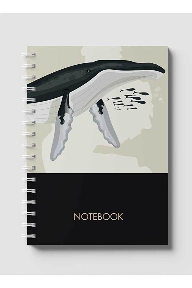 Spiral Notebook with Front and Back Hard Covers Featuring Whale & Fishes Design
