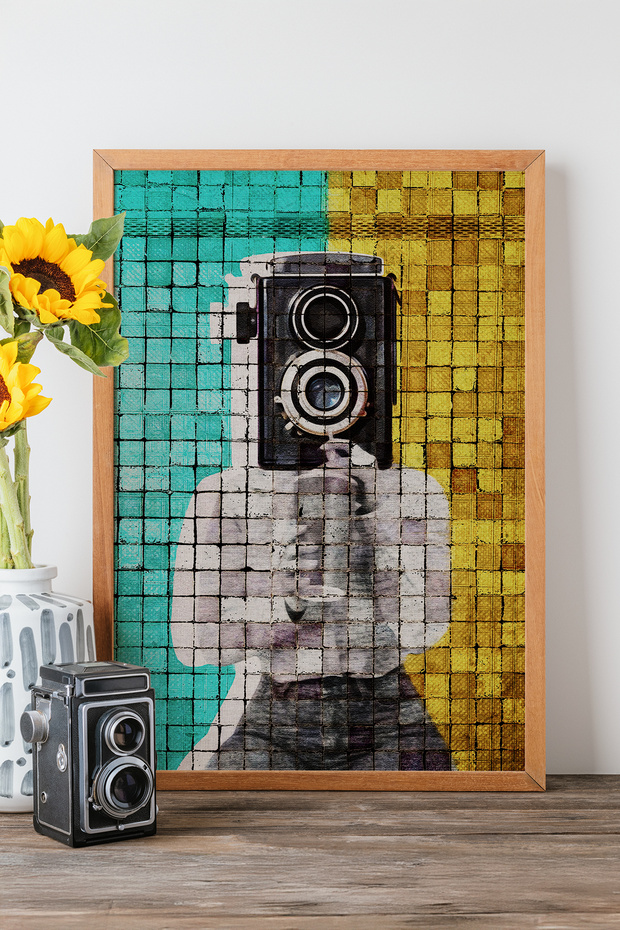 One Piece Real Raw Wooden Framed Popart Mosaic Striped Table - Model 2
