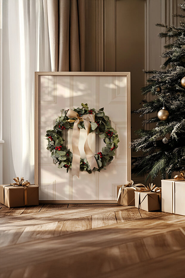 One Piece Real Raw Wooden Framed New Year Themed Painting - Model 93