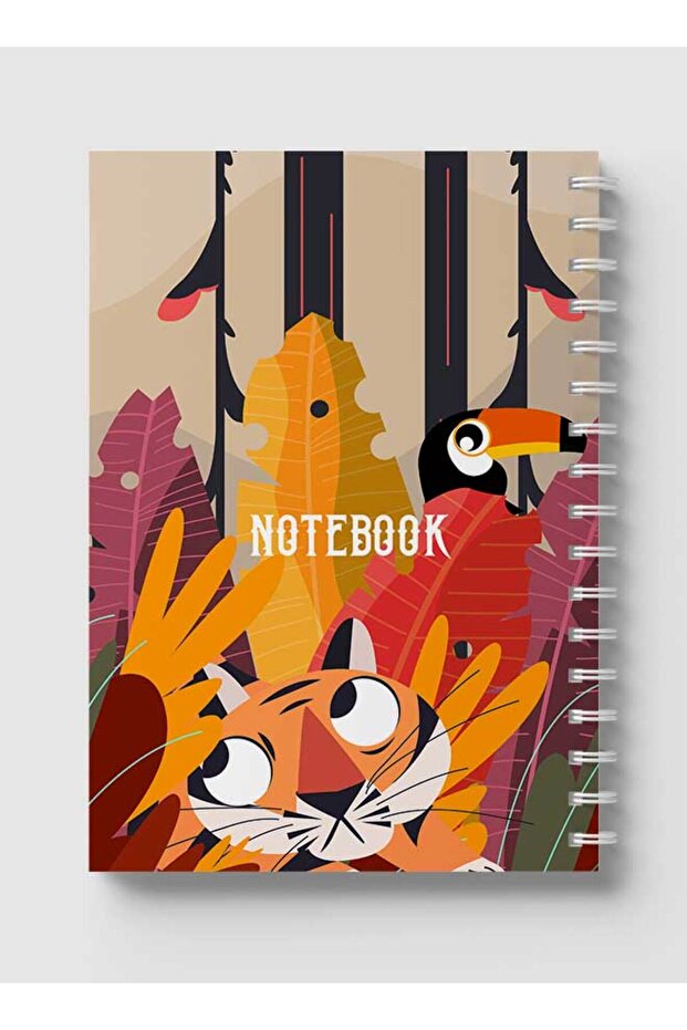 Spiral Notebook with Front and Back Hard Covers Featuring Classical Theme Jungle Design - 5
