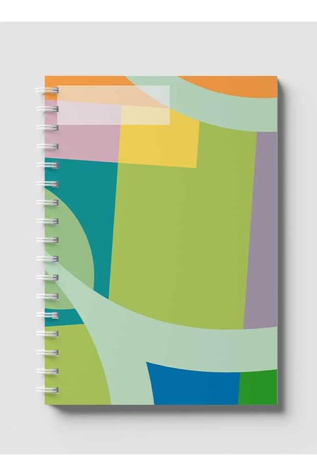 Spiral Notebook with Front and Back Hard Covers Featuring Abstract Colorful Shapes Design