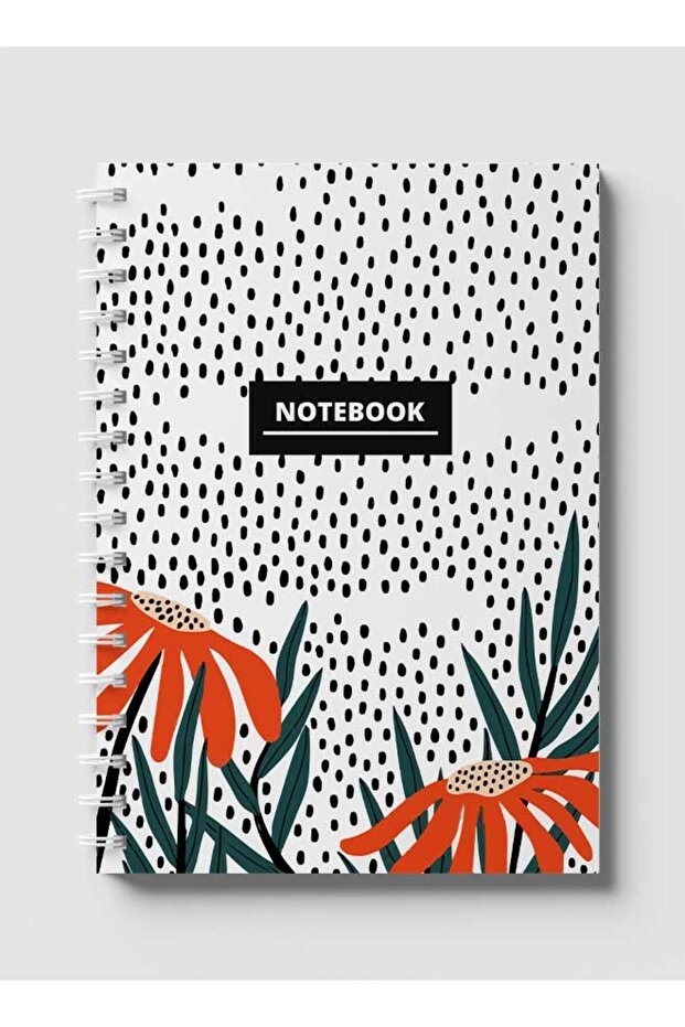 Spiral Notebook with Front and Back Hard Covers Featuring Floral & Dots Design