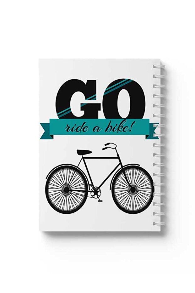 دفتر ملاحظات حلزوني مع غلافين أمامي وخلفي صلبين بتصميم "Go Ride A bike"