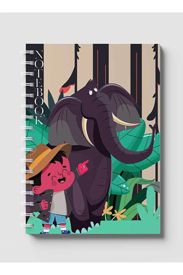 Spiral Notebook with Front and Back Hard Covers Featuring Classical Theme Safari Design - 1
