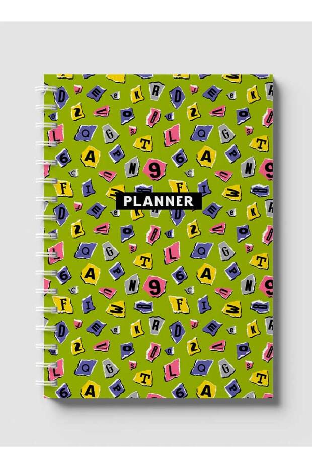 Spiral Notebook with Front and Back Hard Covers Featuring Torn Letters & Number Design
