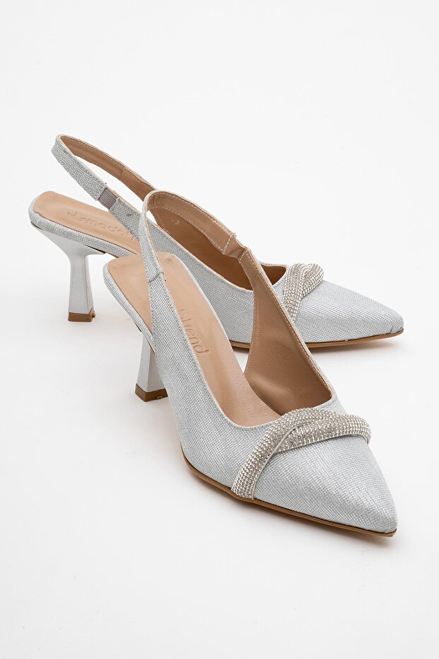 Women's Stone Heeled Shoes Silver Glitter