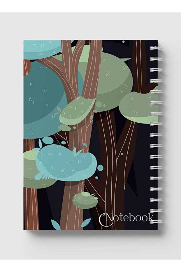 Spiral Notebook with Front and Back Hard Covers Featuring Classical Theme Forest Design - 5
