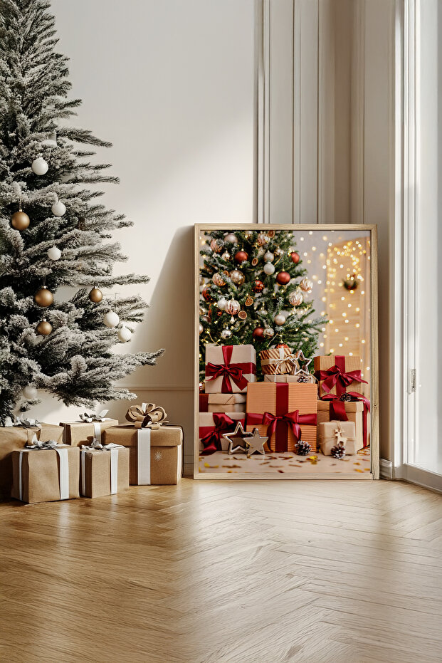 One Piece Real Raw Wooden Framed New Year Themed Painting - Model 58
