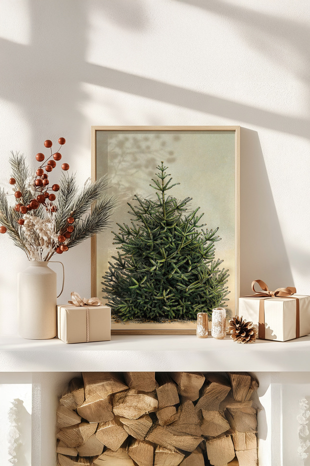 One Piece Real Raw Wooden Framed New Year Themed Painting - Model 64
