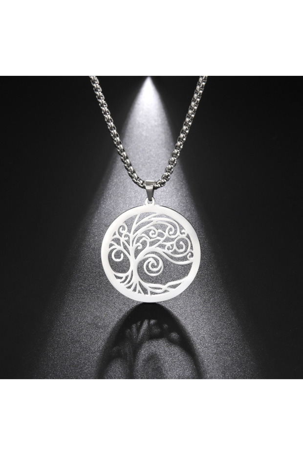 Tree of Life Design Square Chain Stainless 316L Steel Necklace