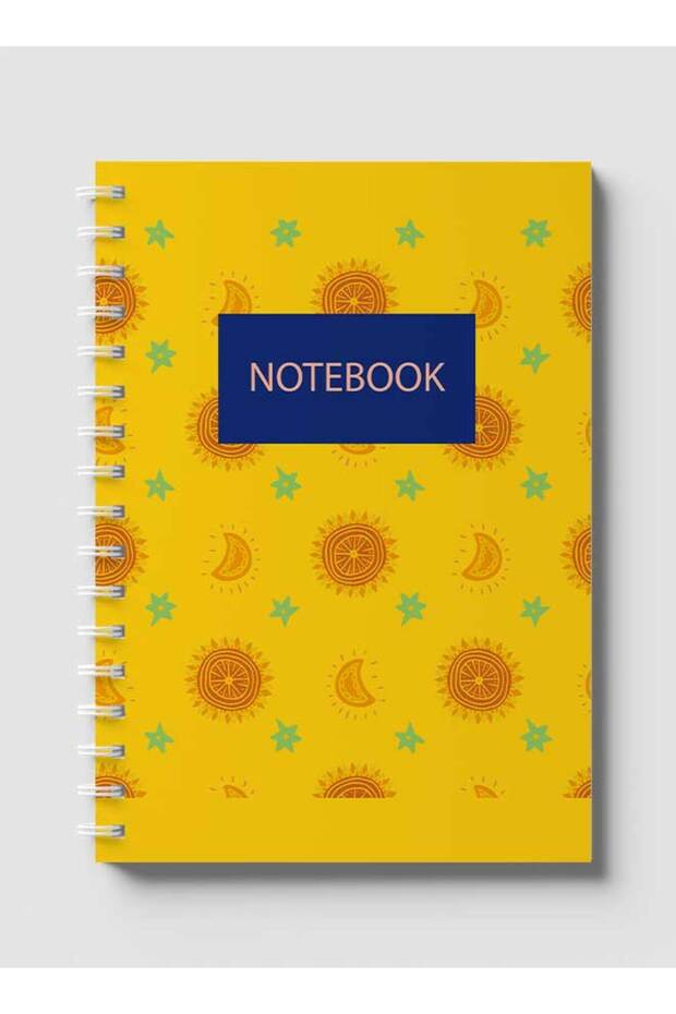 دفتر ملاحظات حلزوني مع غلافين أمامي وخلفي صلبين بتصميم بوهو للشمس والنجوم والقمر