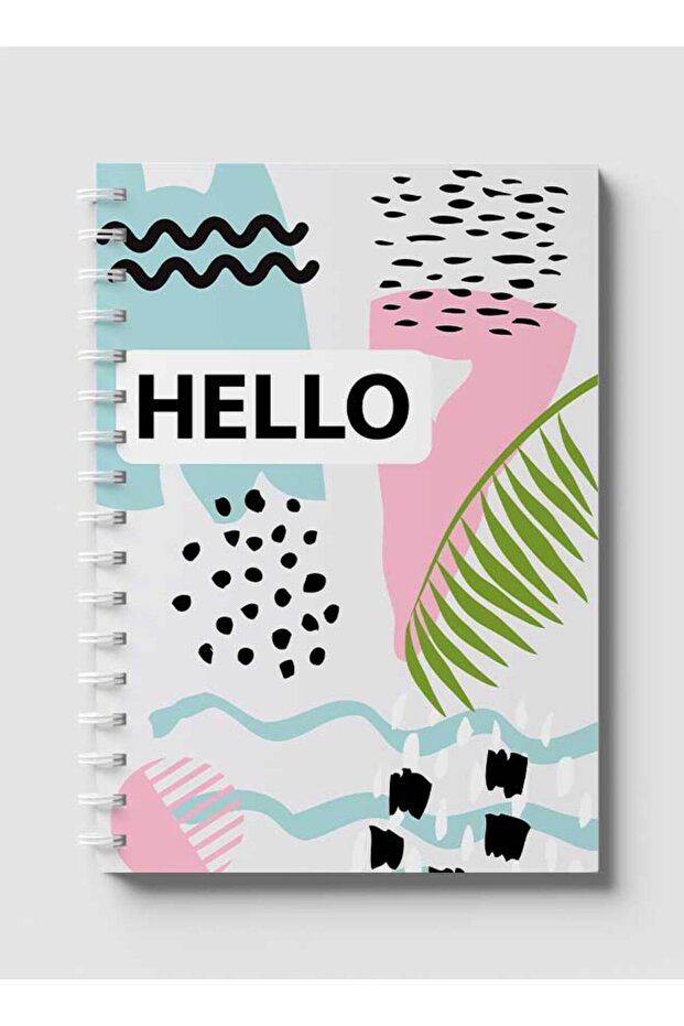 دفتر ملاحظات حلزوني مع غلافين أمامي وخلفي صلبين بتصميم Hello