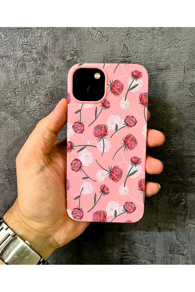 Rose D Patterned Doodle Pink Case Compatible with iPhone 15