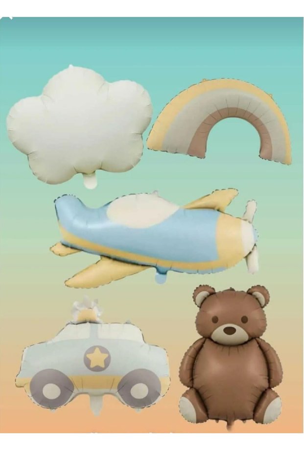 Retro Police Car Plane Cream Retro Cloud Rainbowfoil Balloon Birthday Party Set Decoration