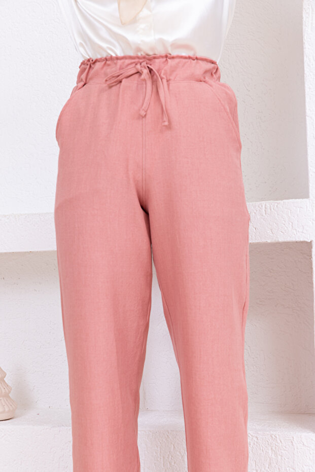 Linen pants with elastic waist and pockets - 5