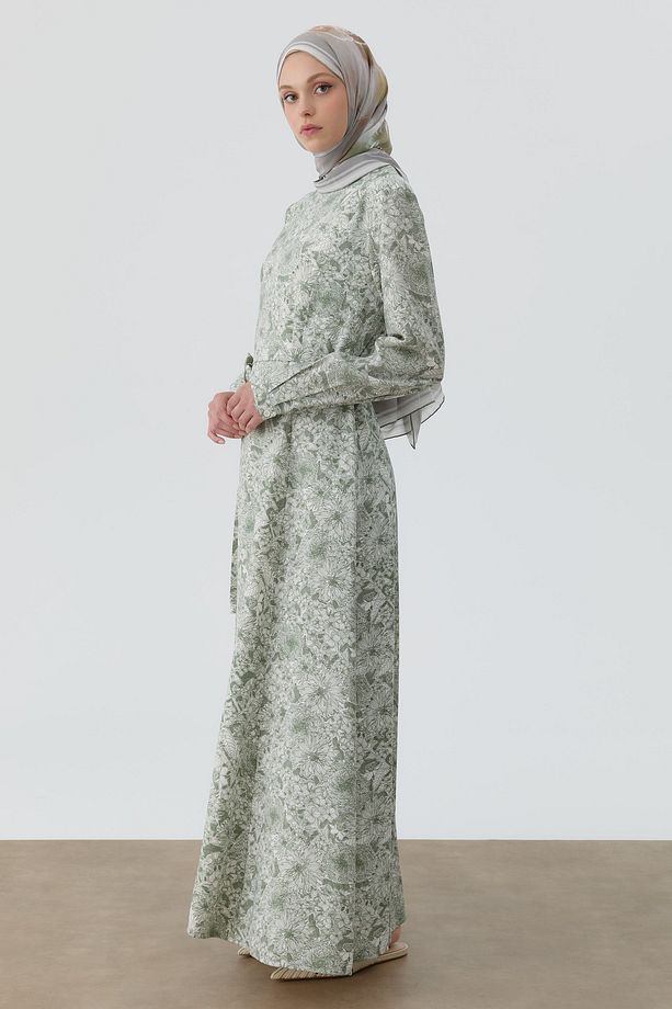 Multi Çiçek Desenli Elbise - Mint - 3