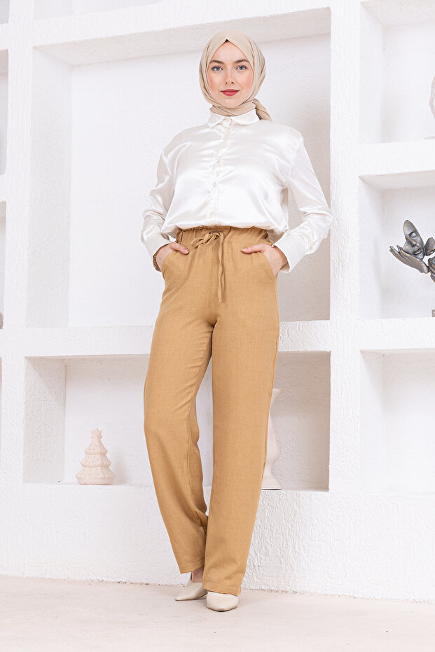 Linen pants with elastic waist and pockets - 2