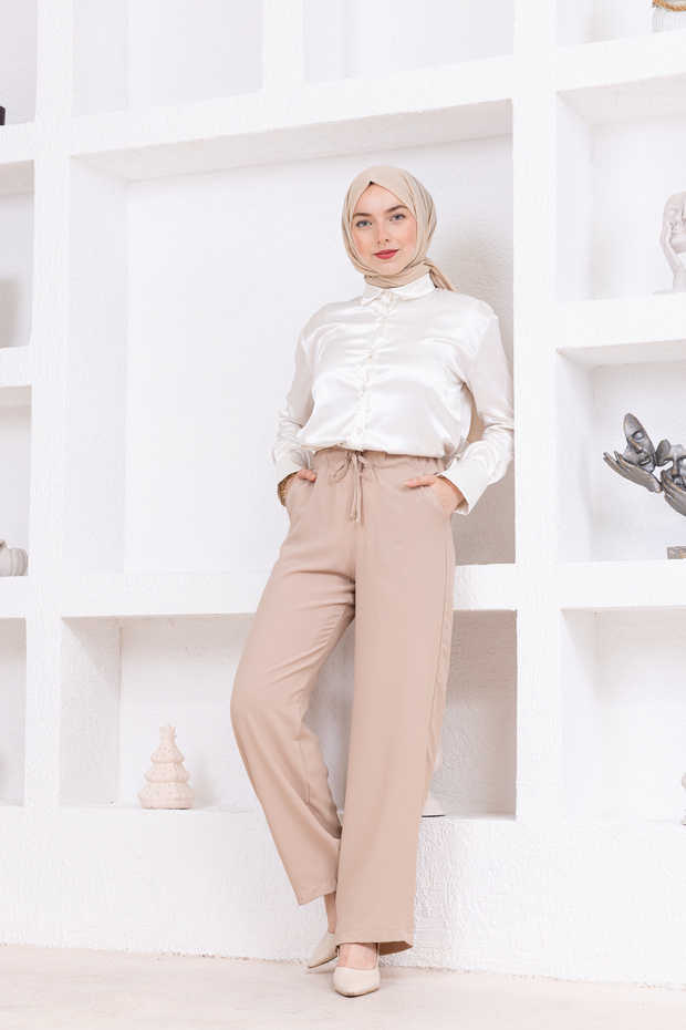 Women's Waist Elastic Pocket Trousers