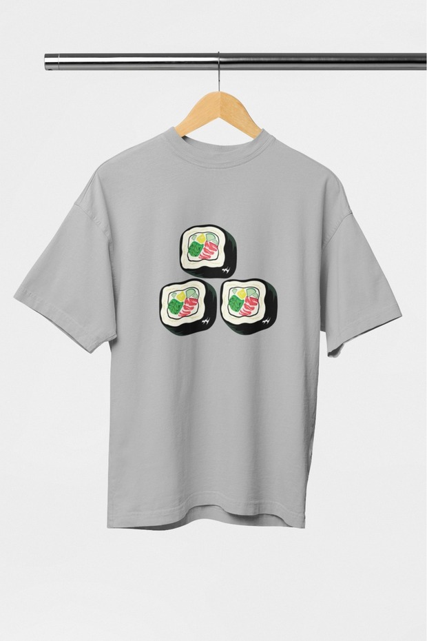Men/Women 3Sushi Transfer Printed Round Neck Short Sleeve T-Shirt