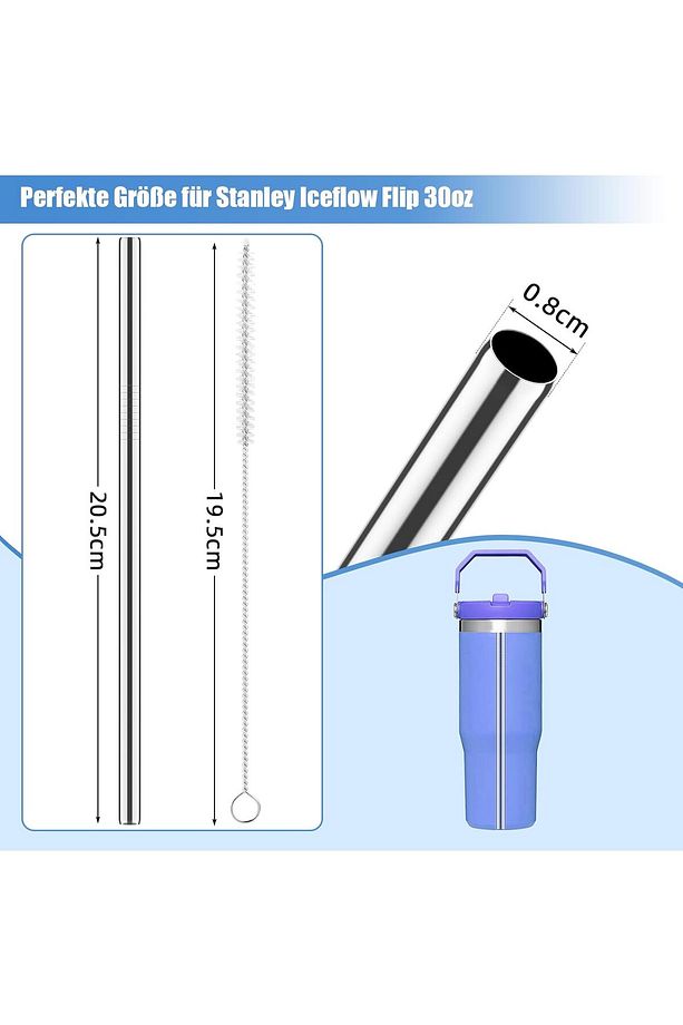 Utasti Iceflow Flip Straw 30oz/890 ml için metal pipet, 8 adet uzun paslanmaz çelik pipet ve 2 temiz - 3