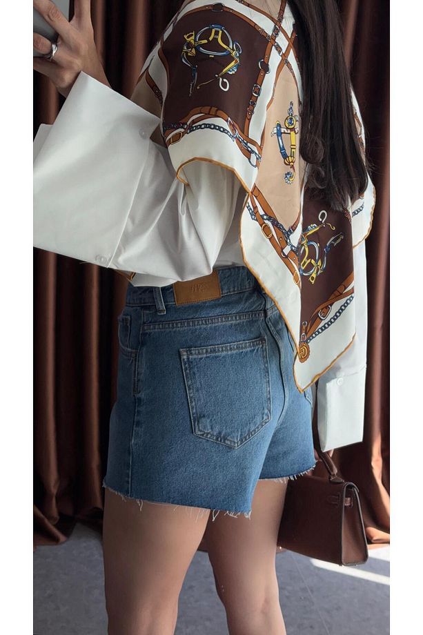 Kesik Paça Denim Şort - 2