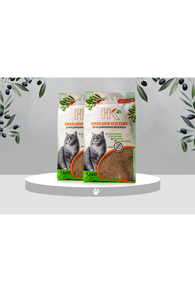 HK Cat Litter | Zeytin Çekirdeğinden Üretilen %100 Doğal Aktif Karbonlu Kedi Kumu 7.5Lt (5kg) (2li Paket)