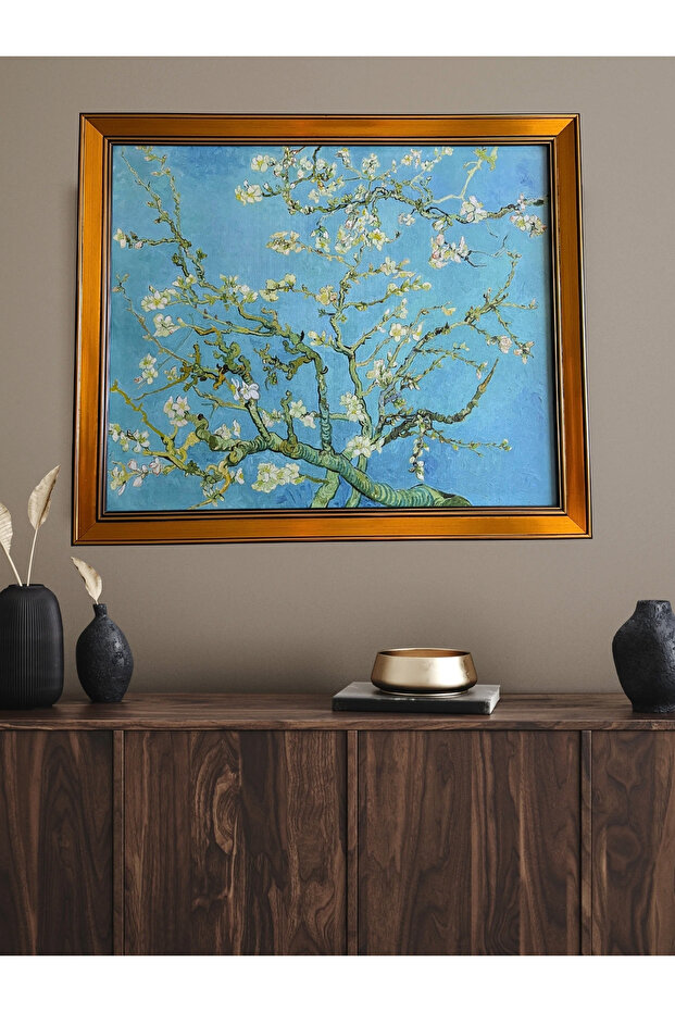 Vang Gogh (BADEM ÇİÇEKLERİ 1890) Çerçeveli Klasik Vintage Duvar Tablo - 1