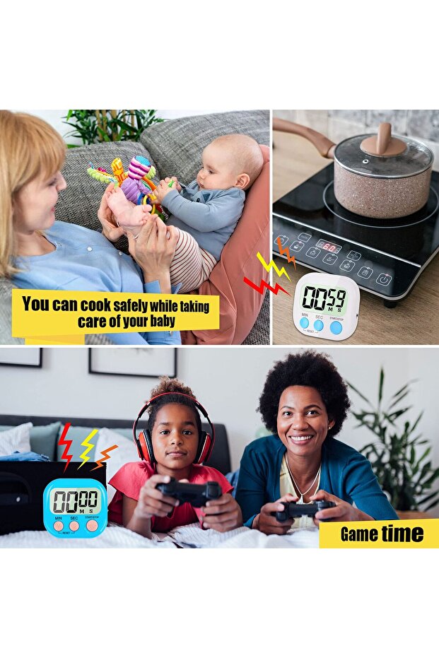 مؤقت إلكتروني متعدد الوظائف مكون من 4 قطع، لإدارة التعلم، مناسب للمطبخ والدراسة والعمل والتمرين - 5