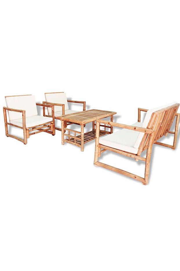4 Piece Garden Lounge Set with Cushions Bamboo
