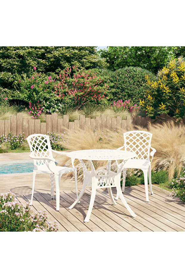 3 Piece Bistro Set Cast Aluminium White